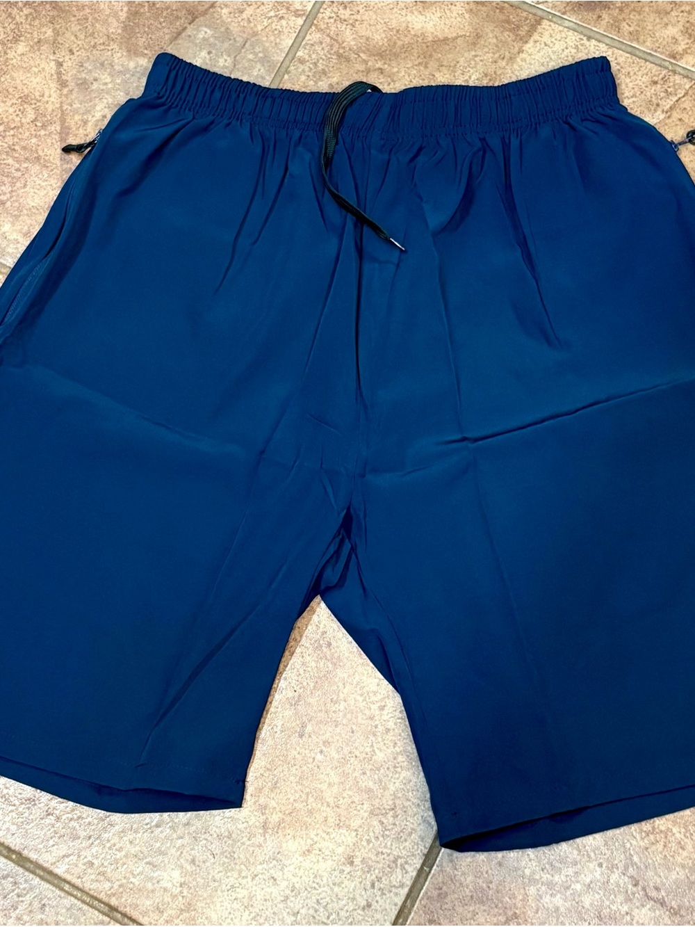 Women’s Drawstring Bermudas - Pockets-Dry Wick-Deep Blue-Size Large